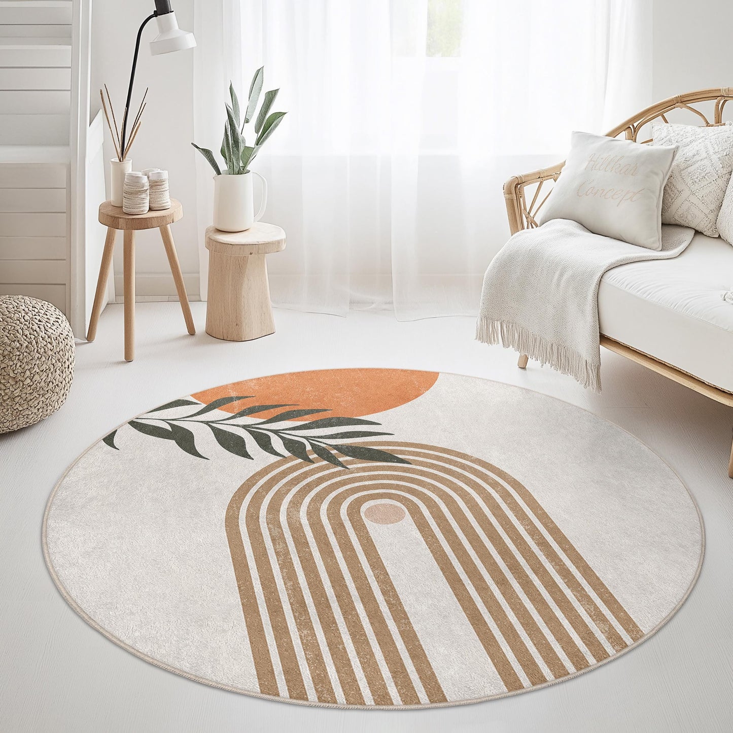 Abstract Rainbow Circle Rug | Modern Boho Round Carpet | Stylish Living Room Floor Mat | Home Decor Accent