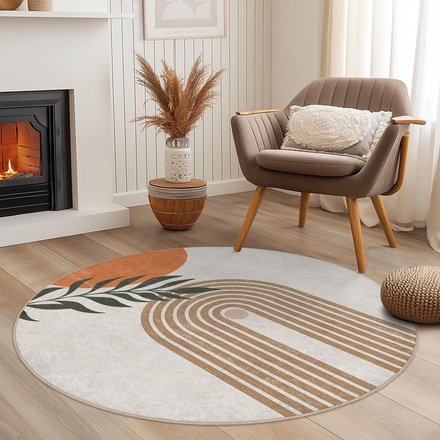 Abstract Rainbow Circle Rug | Modern Boho Round Carpet | Stylish Living Room Floor Mat | Home Decor Accent