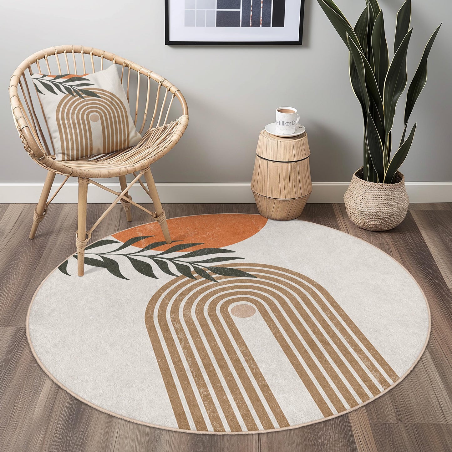 Abstract Rainbow Circle Rug | Modern Boho Round Carpet | Stylish Living Room Floor Mat | Home Decor Accent