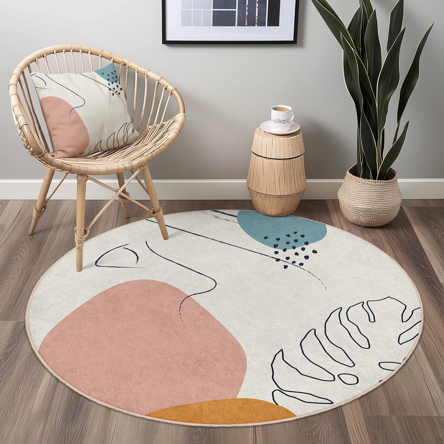 Abstract Round Area Rug | Modern Boho Circular Carpet | Soft Cotton Floor Mat | Stylish Home Decor for Living Room