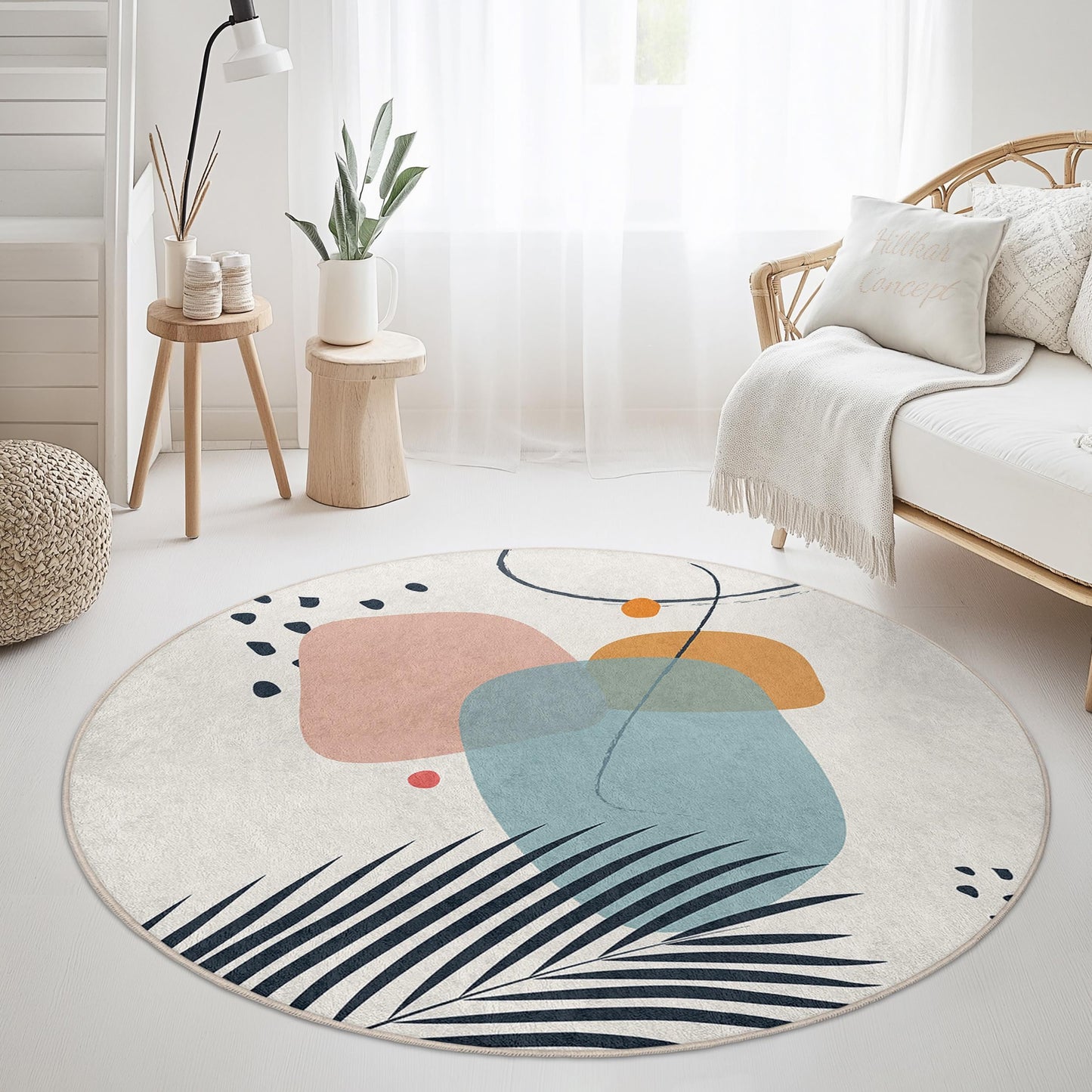 Abstract Geometric Round Area Rug | Soft Cotton Living Room Mat | Modern Decorative Carpet | Stylish Home Accessories