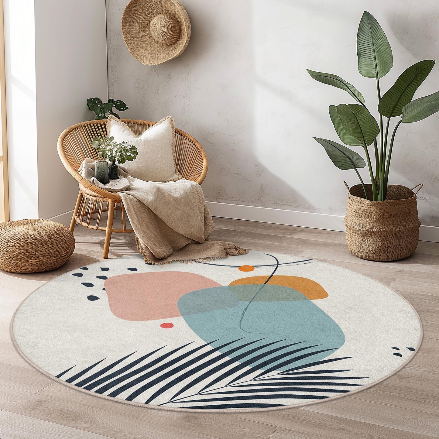 Abstract Geometric Round Area Rug | Soft Cotton Living Room Mat | Modern Decorative Carpet | Stylish Home Accessories