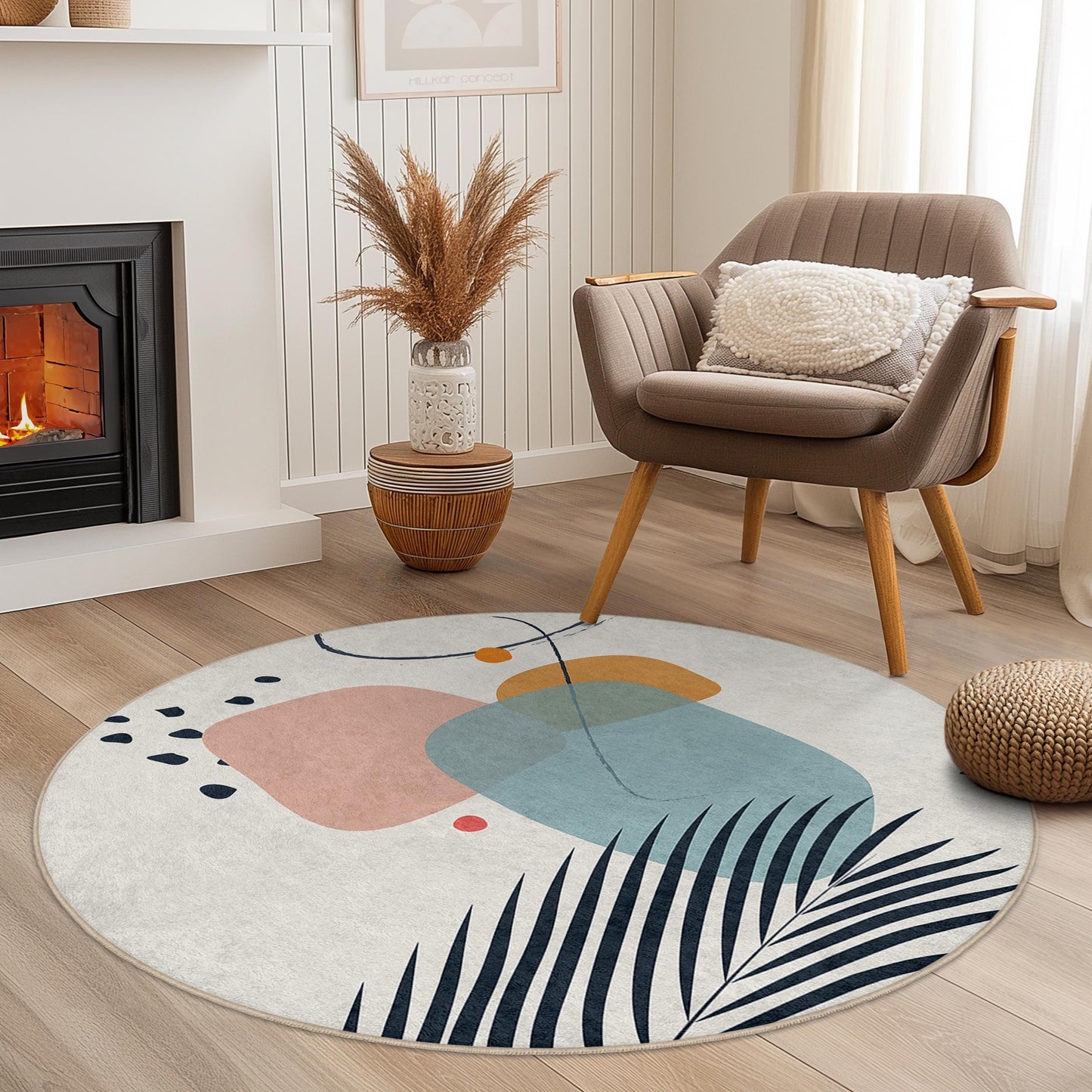 Abstract Geometric Round Area Rug | Soft Cotton Living Room Mat | Modern Decorative Carpet | Stylish Home Accessories