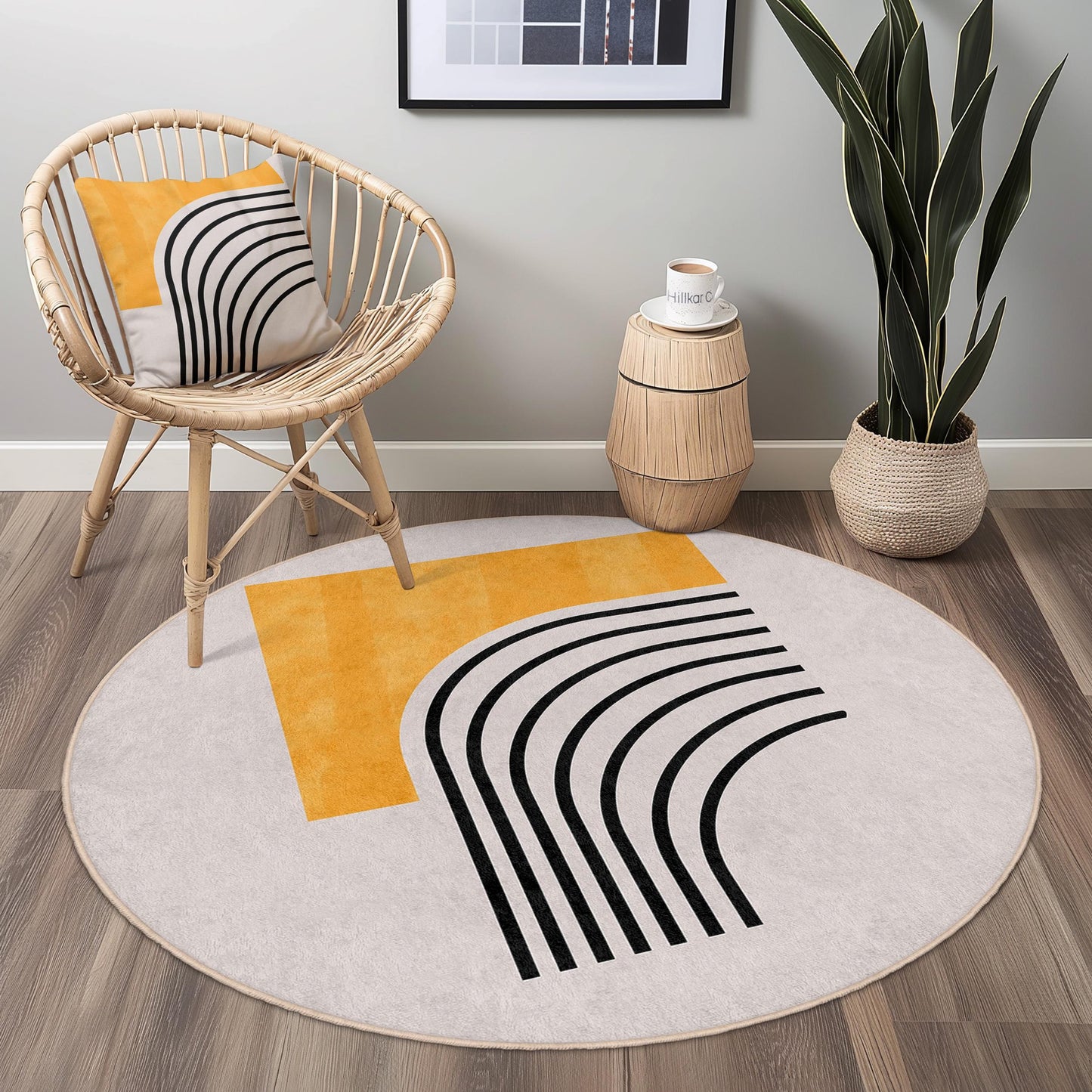 Modern Abstract Round Area Rug | Soft Cotton Carpet for Living Room | Stylish Home Decor | Unique Geometric Design