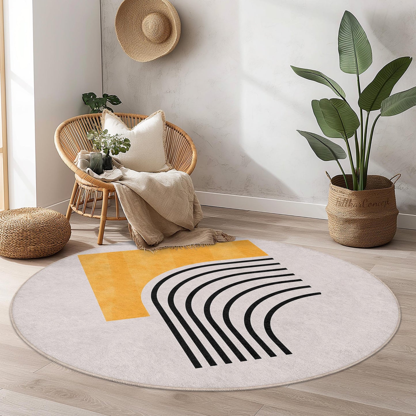 Modern Abstract Round Area Rug | Soft Cotton Carpet for Living Room | Stylish Home Decor | Unique Geometric Design