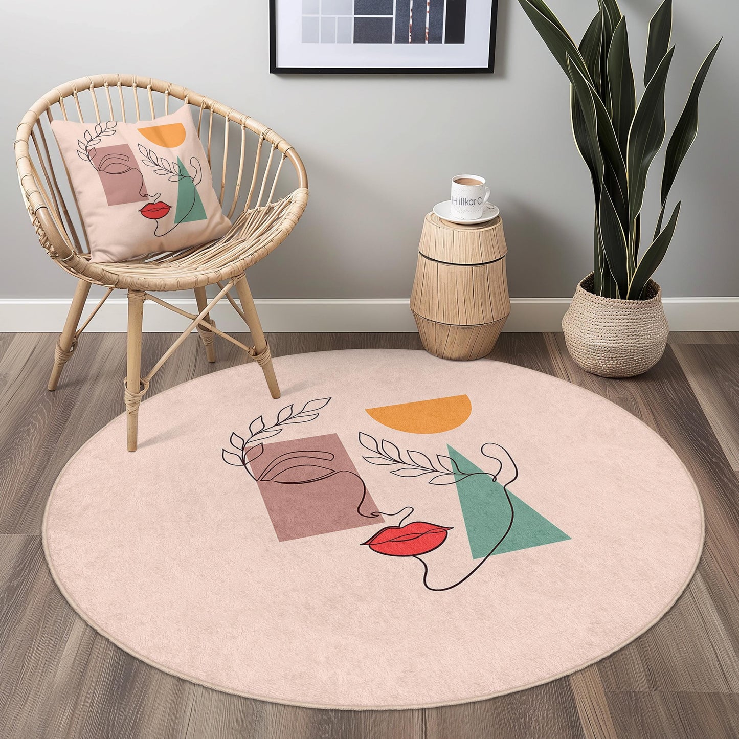 Abstract Line Art Round Rug | Minimalist Boho Decor for Living Room | Stylish Area Carpet | Modern Home Accessories