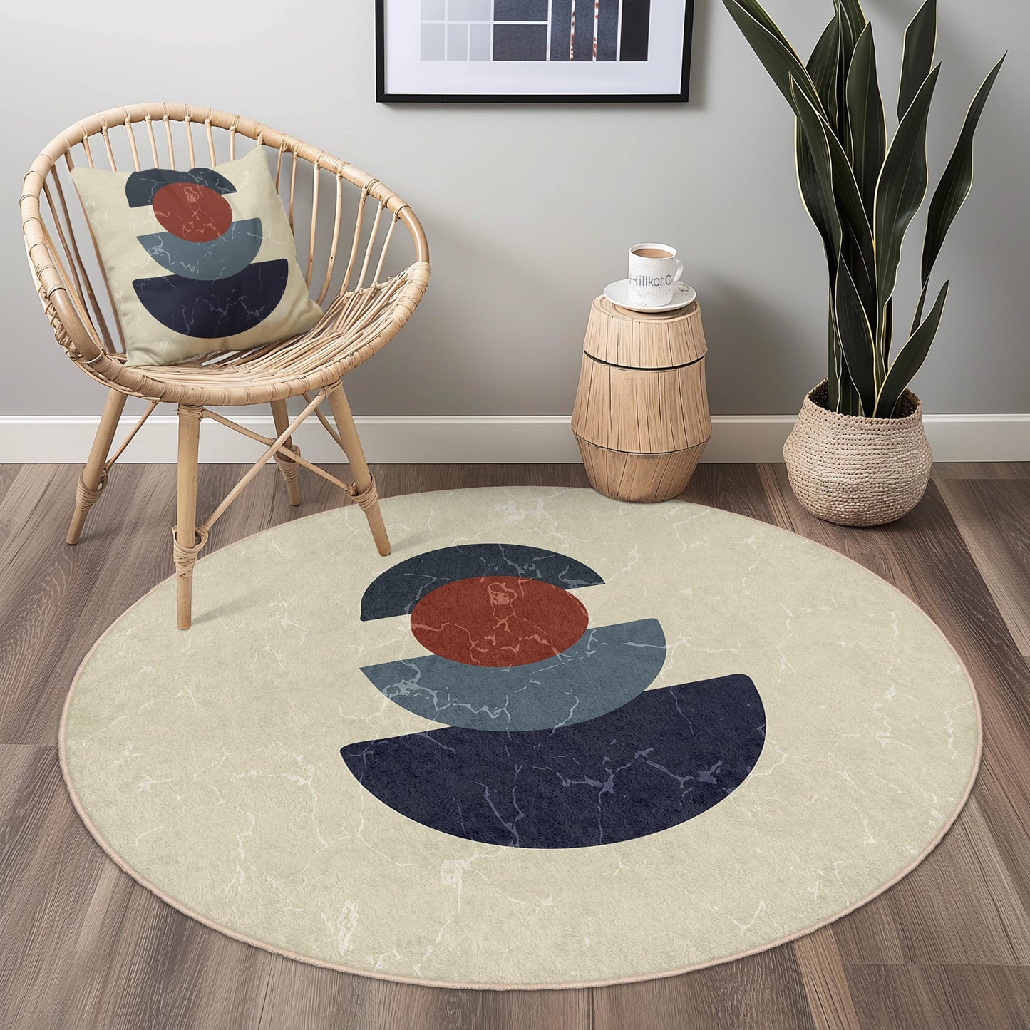 Abstract Geometric Round Area Rug | Modern Art Decor | Soft Cotton Floor Mat | Stylish Living Room Carpet