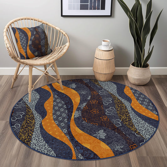 Colorful Floral Waves Round Carpet | Chic Home Dcor Rug | Soft Cotton Area Rug | Unique Bohemian Style Mat