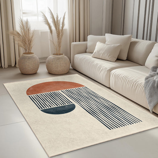 Abstract Geometric Rectangular Area Rug, Modern Minimalist Design Rug, Boho Decor for Living Room, Chic Home Accent Mat