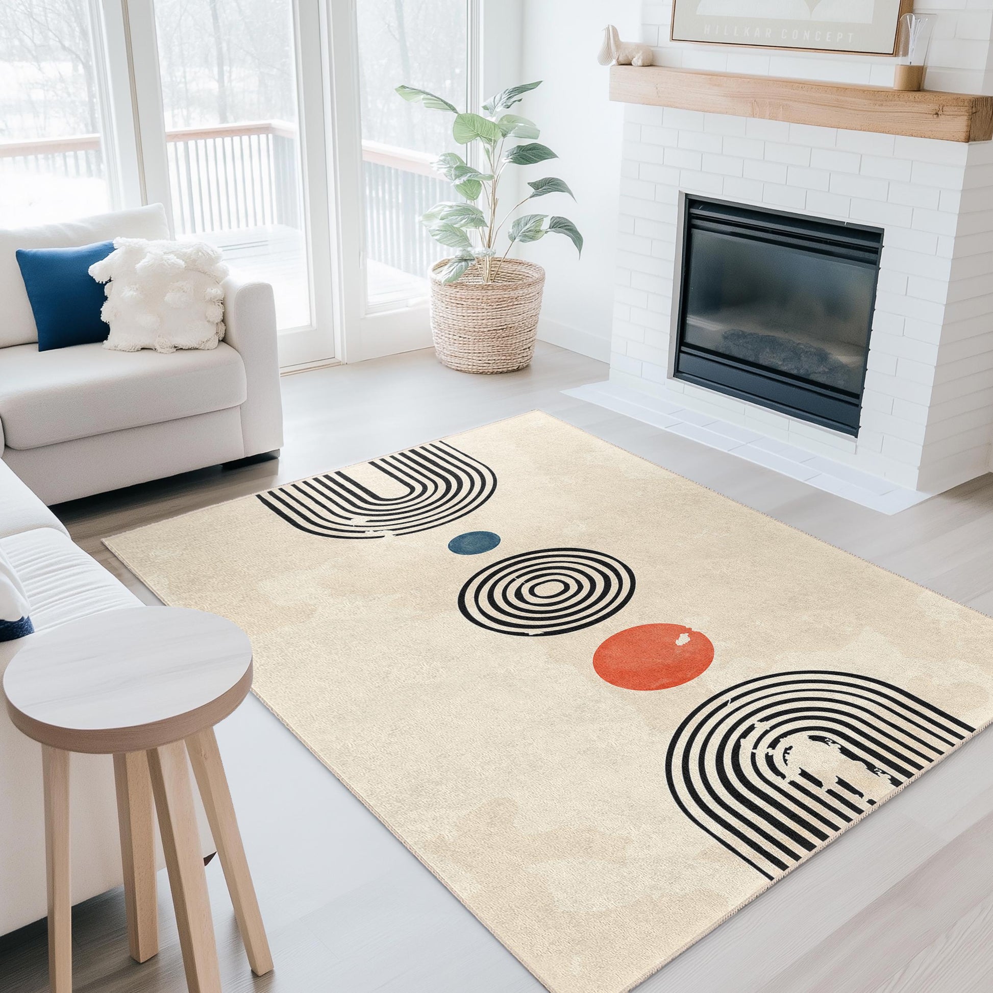 Geometric Pattern Rectangular Area Rug, Modern Design Rug, Minimalist Home Decor, Living Room Carpet, Stylish Floor Mat
