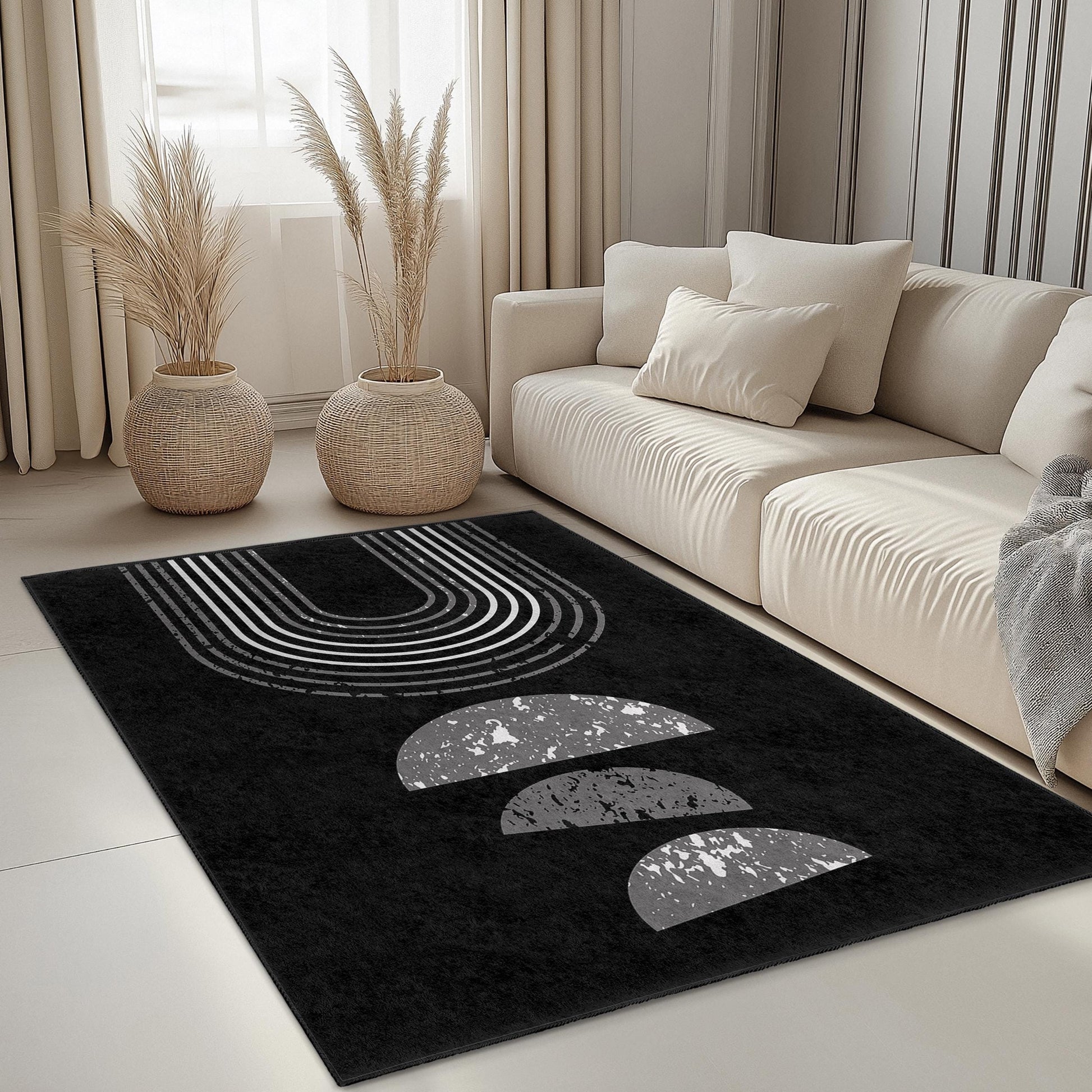 Modern Geometric Rectangular Rug, Stylish Black and White Area Rug, Contemporary Home Decor, Living Room Carpet, Abstract Design Rug
