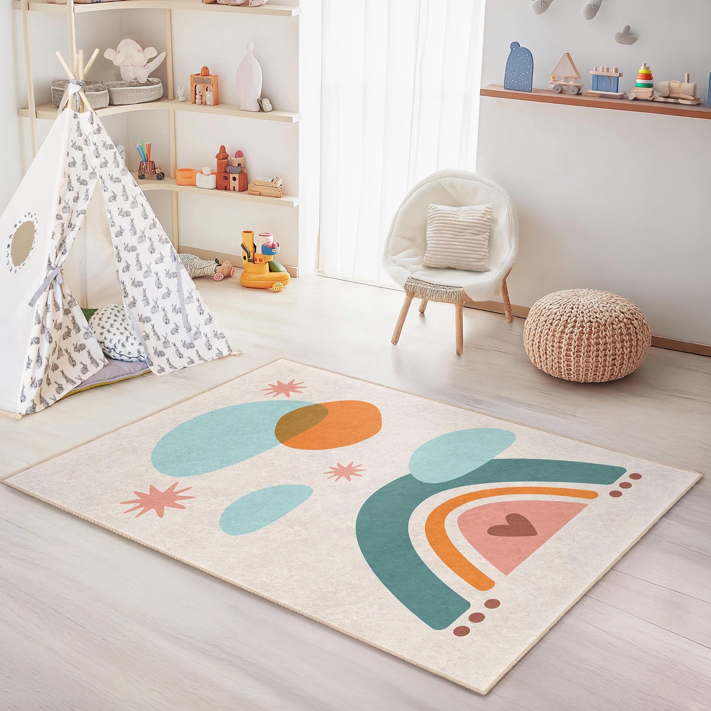 Rainbow Dreamy Play Rug, Colorful Kids Rectangle Rug, Soft Nursery Carpet, Playroom Decor, Kid's Room Essentials, Fun Kids Rug