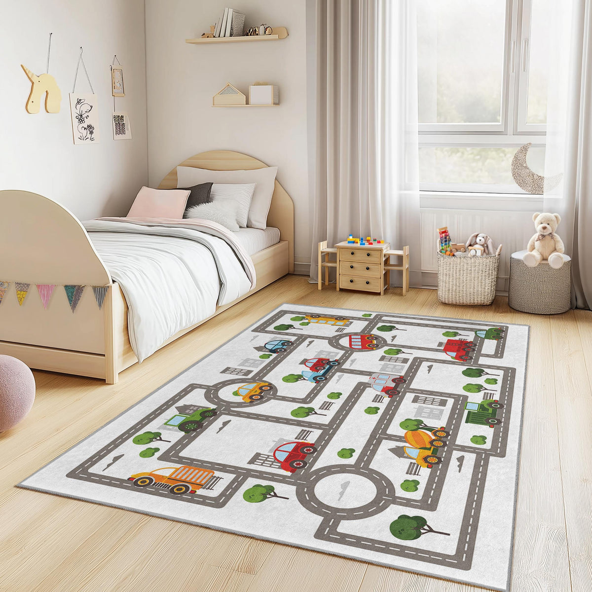 Colorful Road Map Kids Rug, Rectangular Play Rug for Kids Room ...