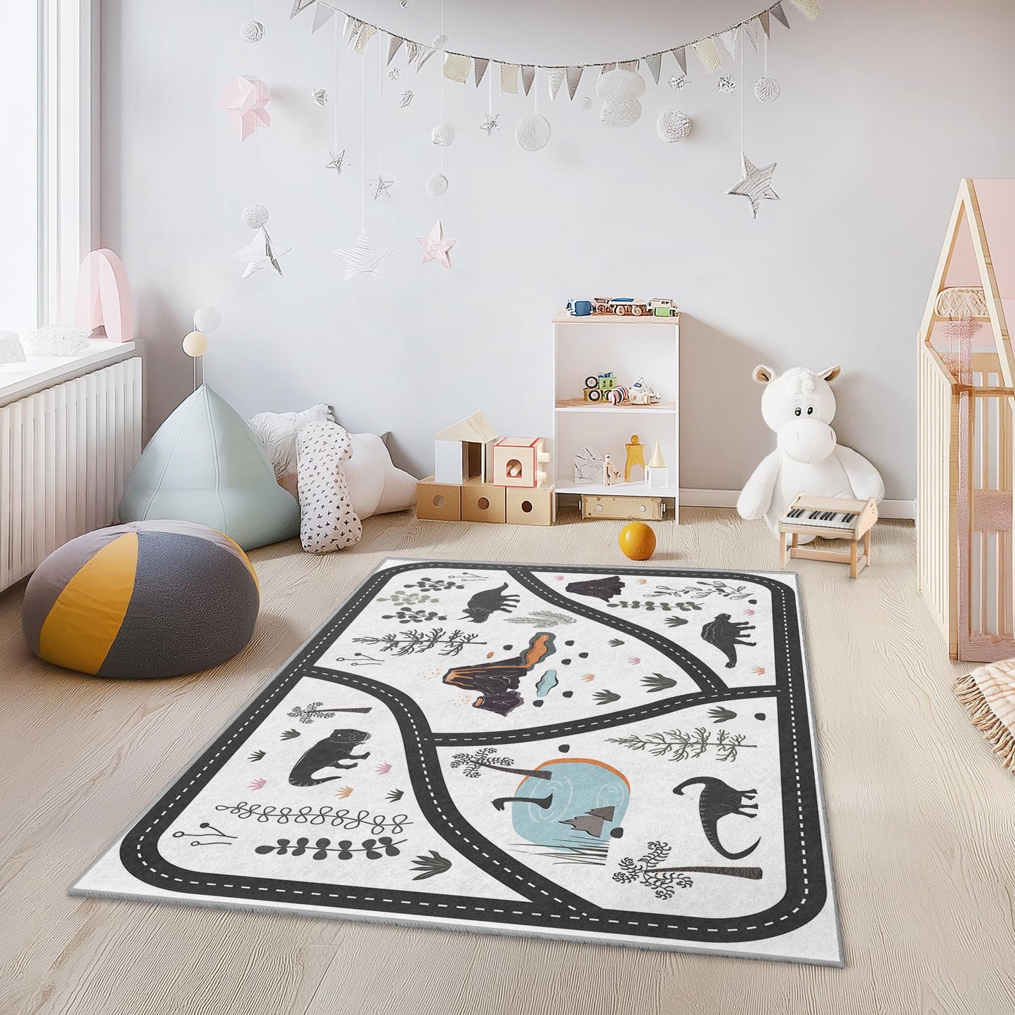 Dinosaur Adventure Kids Rug, Rectangular Play Mat, Soft Dinosaur Carpet for Kids Room, Interactive Play Rug, Fun Toddler Rug