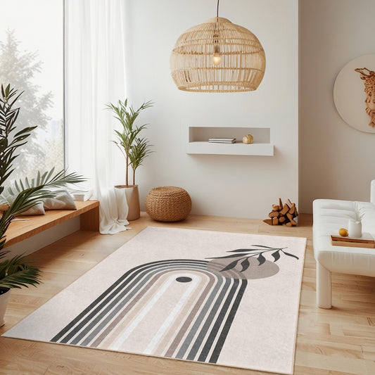 Abstract Rainbow Geometric Rectangular Area Rug, Modern Boho Decor, Living Room Carpet, Artistic Floor Mat, Chic Home Interior