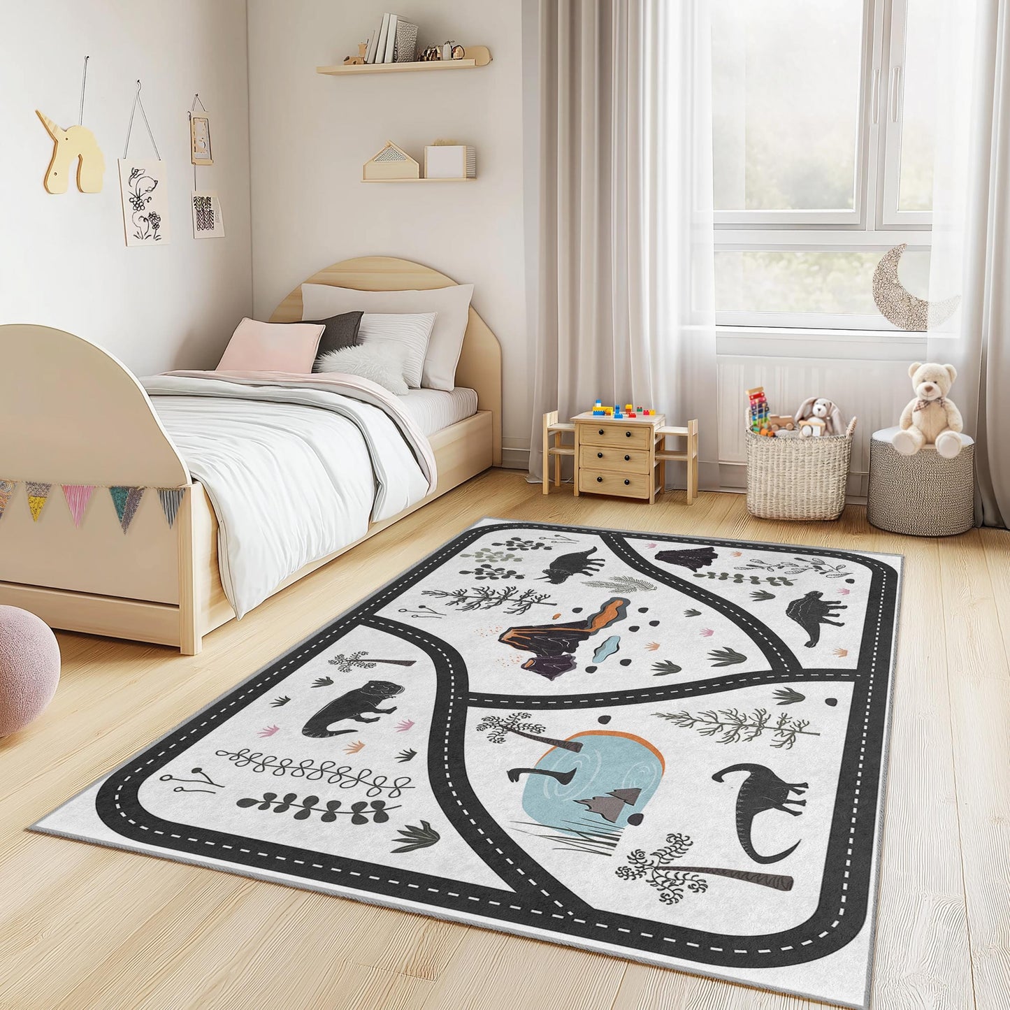 Dinosaur Adventure Kids Rug, Rectangular Play Mat, Soft Dinosaur Carpet for Kids Room, Interactive Play Rug, Fun Toddler Rug