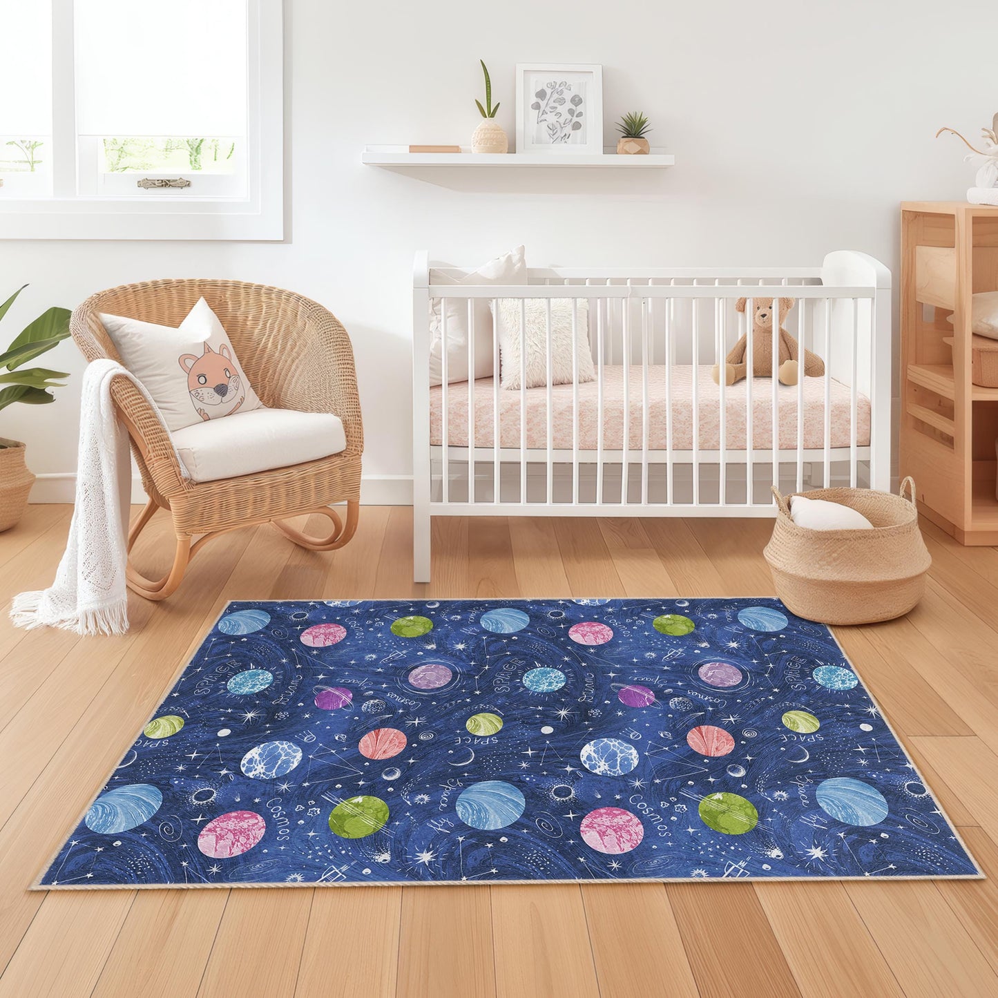 Cosmic Dreams Play Rug for Kids, Space-Themed Kids Area Rug, Rectangular Play Mat for Children's Room, Astronaut Decor