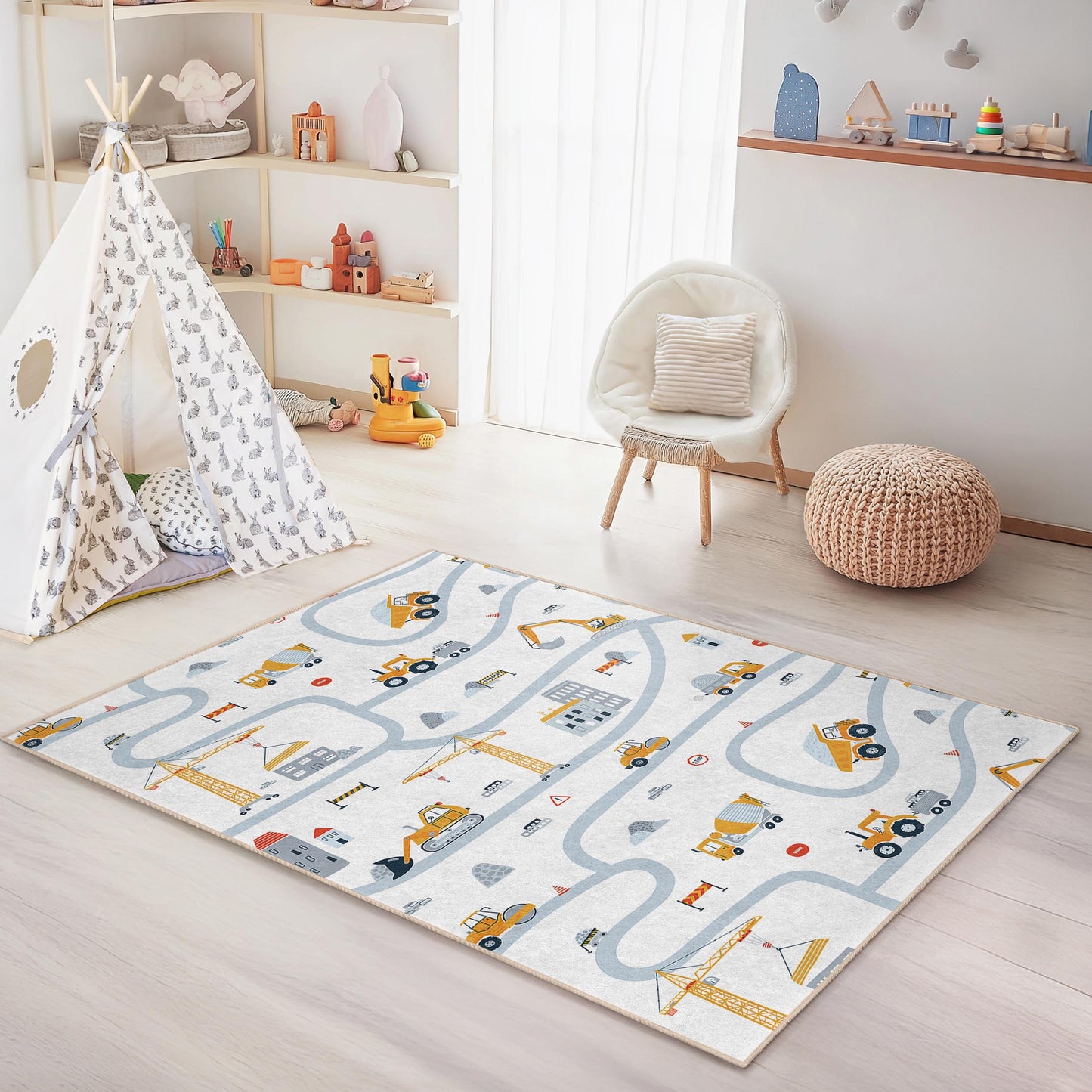 Construction Site Play Rug: Kids Room Road Map Carpet