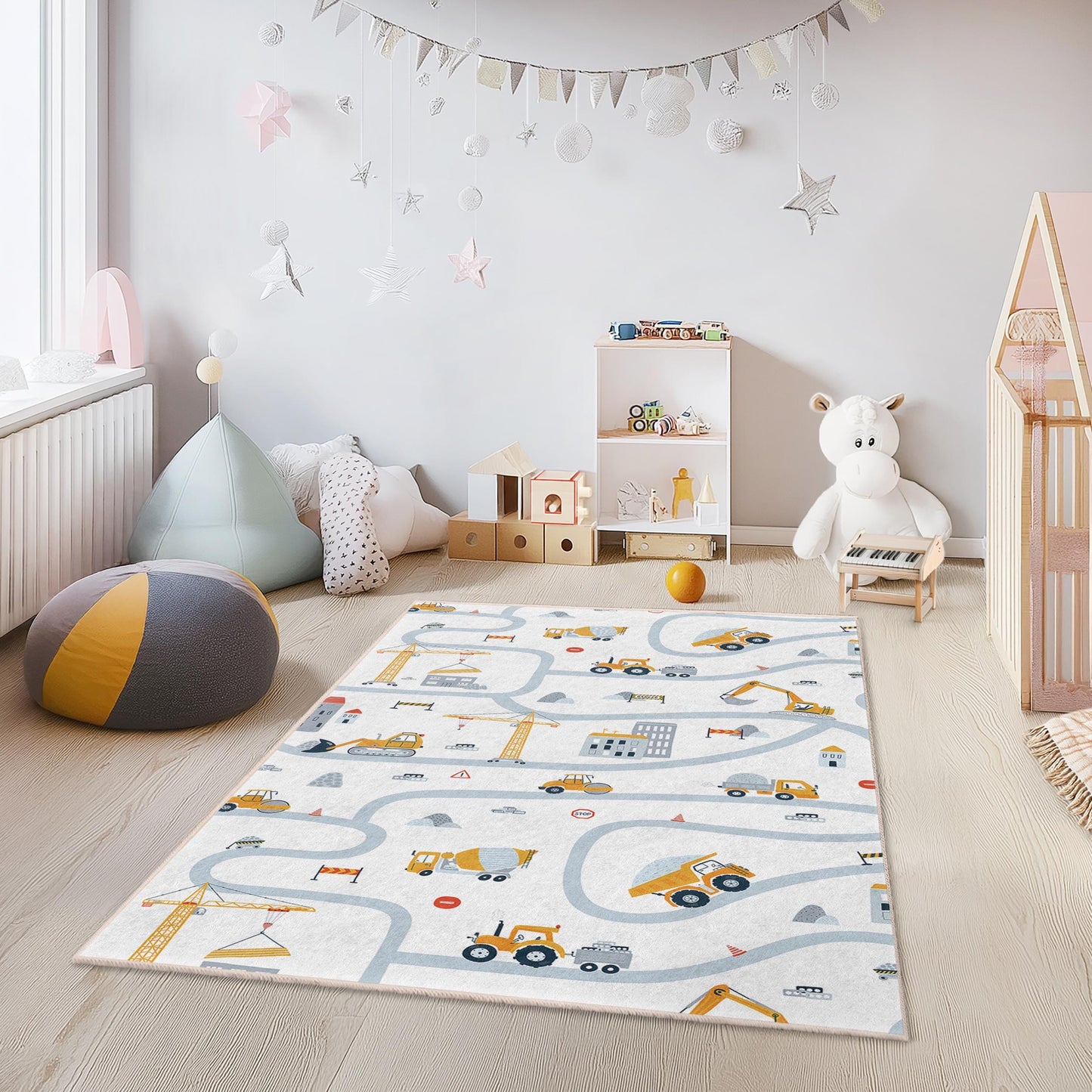 Construction Site Play Rug: Kids Room Road Map Carpet