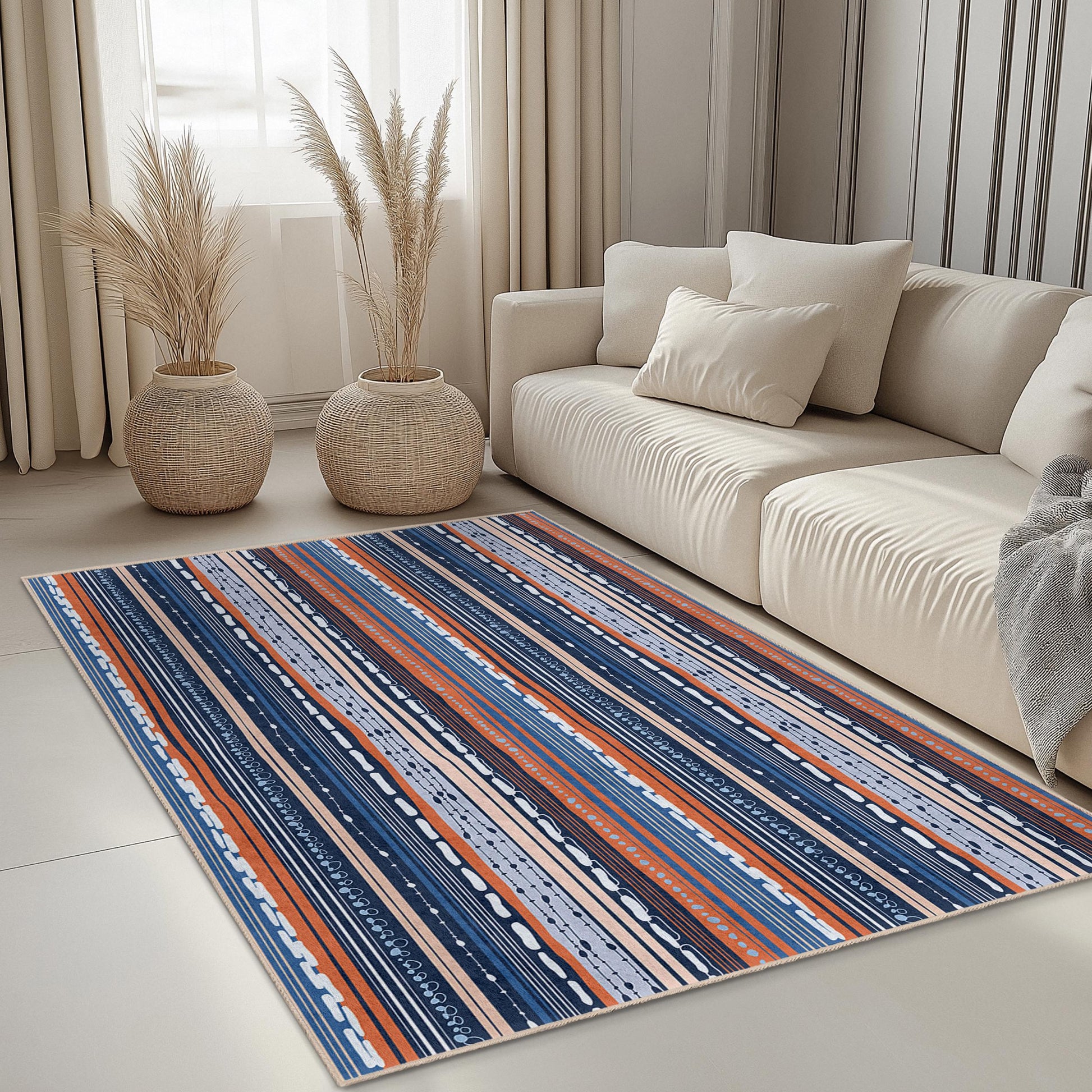 Elegant Striped Rectangle Area Rug, Modern Geometric Design, Soft Living Room Carpet, Decorative Floor Mat for Home