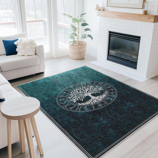 Mystical Tree of Life Rectangular Area Rug, Nordic Style Living Room Carpet, Nature Inspired Home Decor, Unique Floor Mat