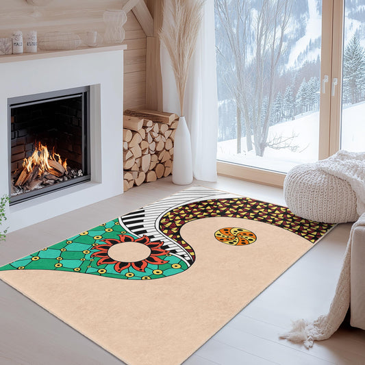 Colorful Floral Pattern Rectangular Area Rug, Bohemian Decor Carpet, Living Room Rug, Unique Home Decoration, Soft Floor Mat