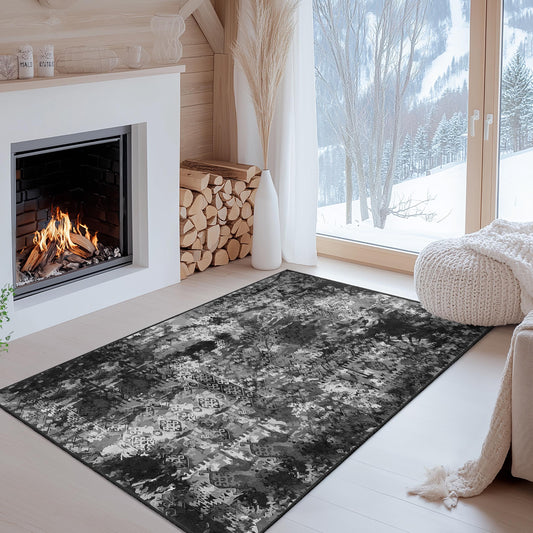 Abstract Black and White Rectangular Area Rug, Modern Patterned Rug, Decorative Living Room Rug, Stylish Bedroom Carpet, Home Decor