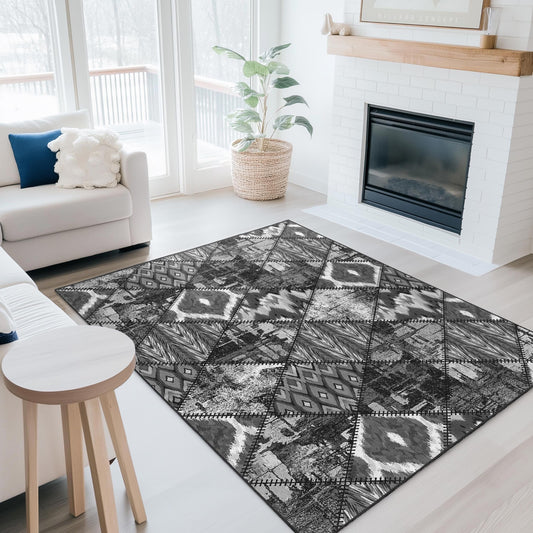 Black and White Geometric Area Rug: Modern Diamond Pattern Carpet