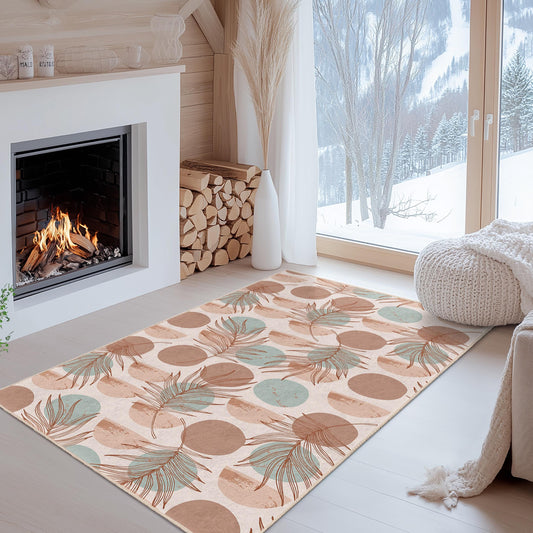Bohemian Leaf Pattern Rectangle Area Rug, Modern Living Room Carpet, Indoor Decorative Rug, Soft Floor Mat for Home Decor