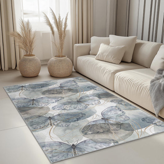 Watercolor Butterfly Rectangular Area Rug, Elegant Butterfly Design, Living Room Carpet, Decorative Floor Mat, Soft Home Decor