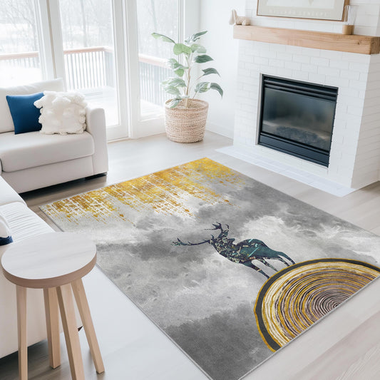 Majestic Stag Print Rectangle Rug | Elegant Deer Design Carpet | Modern Home Decor | Soft and Durable Area Mat