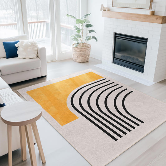 Yellow Striped Decorative Rectangular Area Rug | Modern Living Room Carpet | Stylish Home Dcor | Trendy Accent Rug