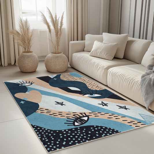 Abstract Eye Pattern Rectangular Area Rug | Modern Decorative Living Room Carpet | Soft Cotton Floor Mat | Stylish Home Decor
