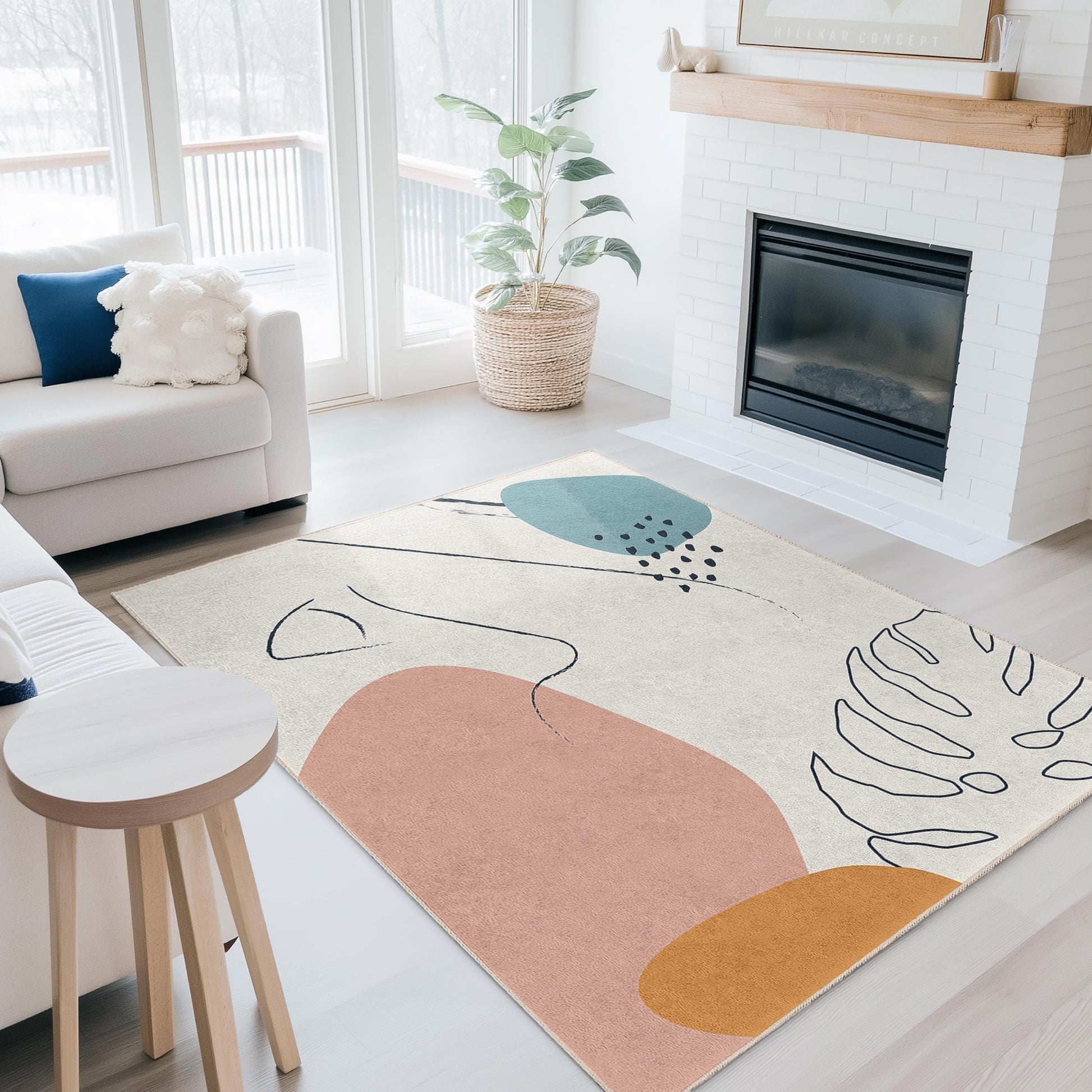 Stylish Home Decor | Abstract Shapes Rectangular Living Room Rug | Modern Art Inspired Carpet | Easy Clean Soft Area Mat