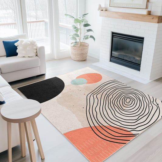 Easy Clean Decorative Mat | Abstract Geometric Pattern Rectangular Area Rug | Modern Living Room Carpet | Soft Cotton Floor Covering