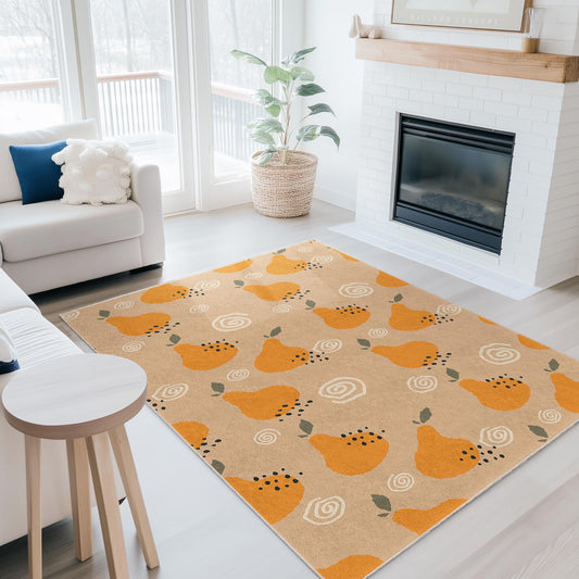 Whimsical Pear Design Rug: Colorful Fruit Pattern Decorative Area Rug