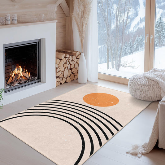 Minimalist Sunset Rainbow Area Rug, Modern Geometric Rectangular Carpet, Stylish Living Room Rug, Soft Decorative Floor Mat