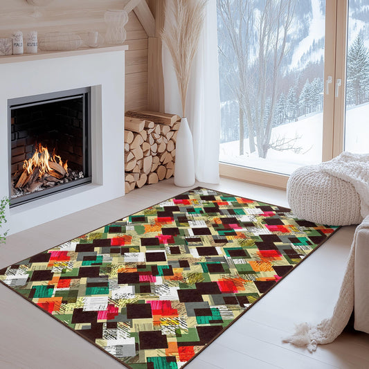 Colorful Geometric Rectangle Rug, Modern Abstract Area Rug, Vibrant Living Room Carpet, Stylish Home Decor, Bohemian Floor Mat