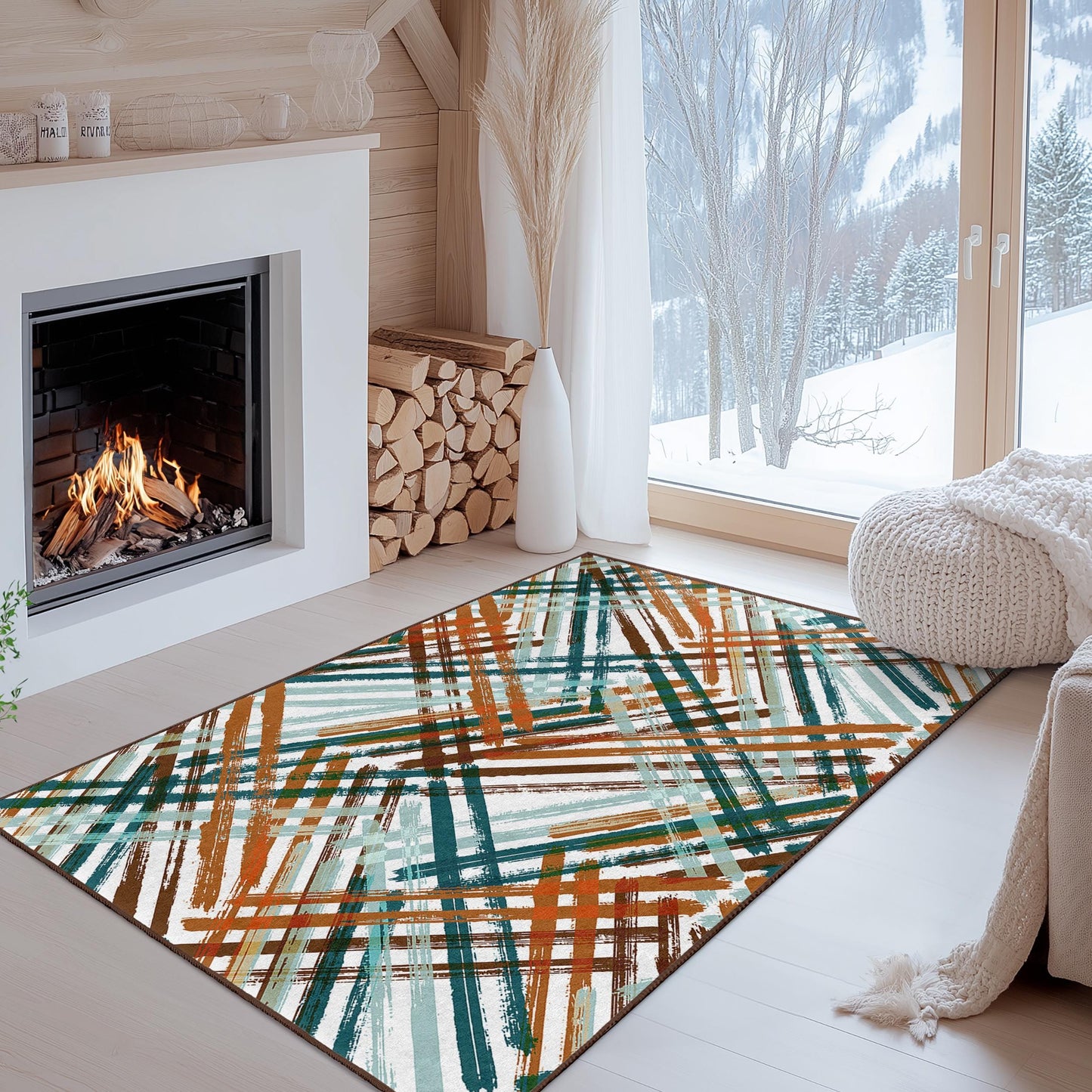 Abstract Geometric Pattern Rectangular Rug, Modern Art Area Rug for Living Room, Bohemian Decor, Stylish Home Rug