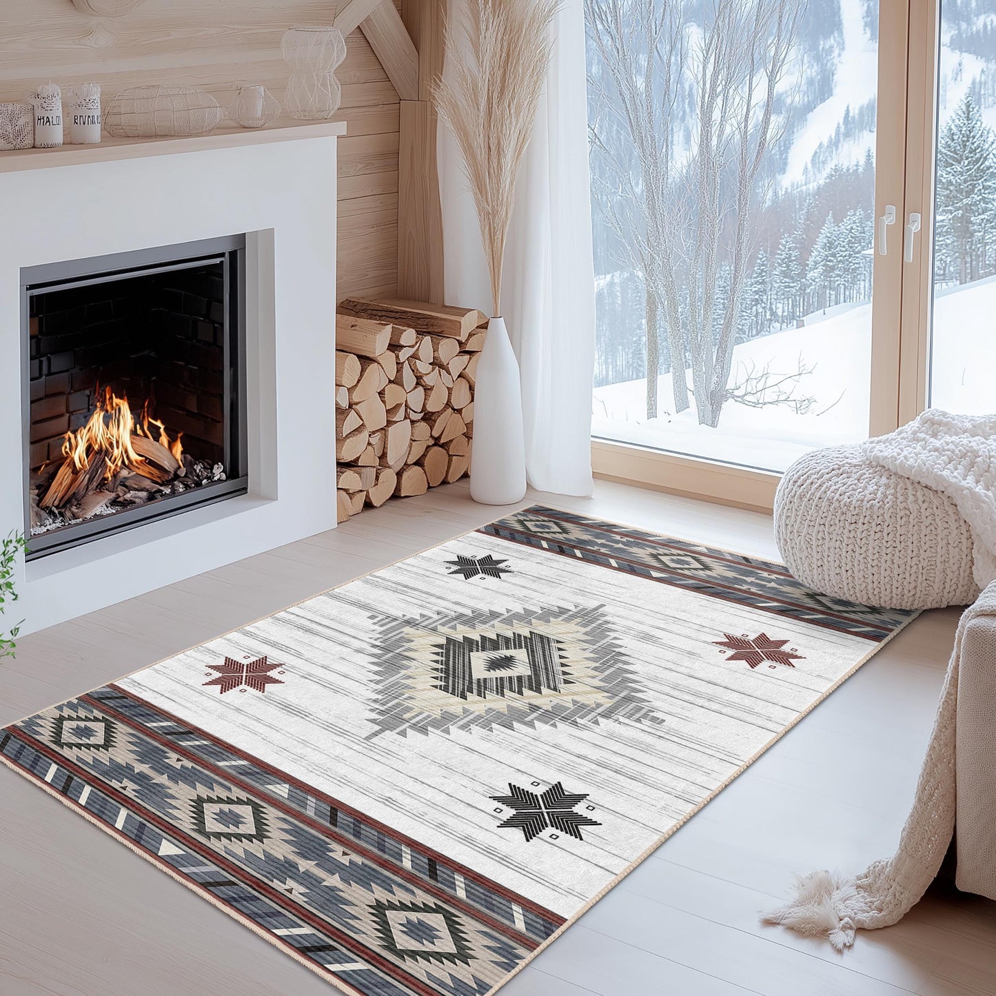 Geometric Patterned Rectangle Area Rug | Southwestern Style Carpet | Boho Chic Living Room Decor | Modern Home Floor Mat
