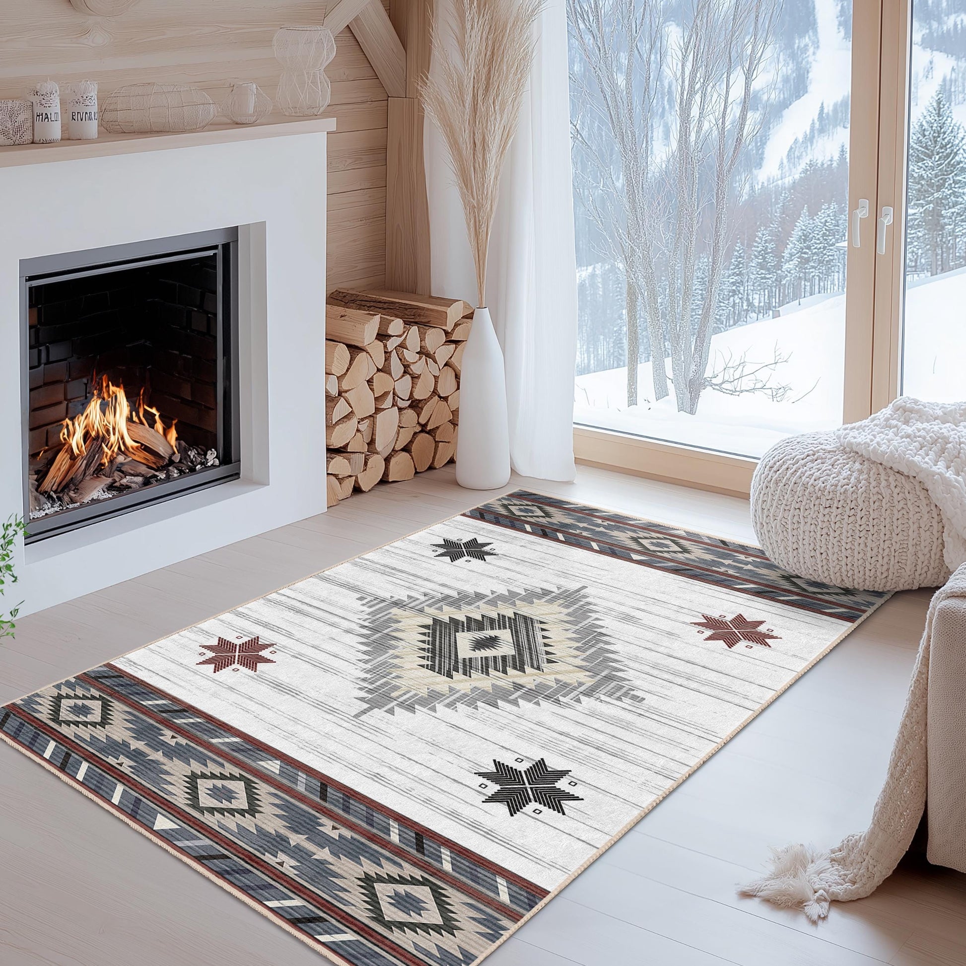 Geometric Patterned Rectangle Area Rug | Southwestern Style Carpet | Boho Chic Living Room Decor | Modern Home Floor Mat