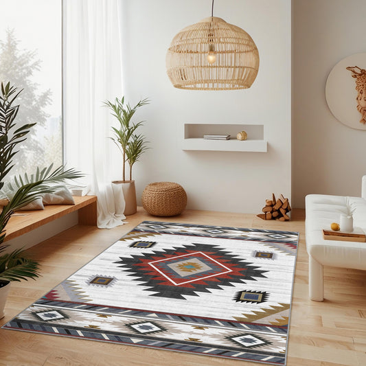 Stylish Geometric Pattern Rectangular Area Rug | Modern Bohemian Home Decor | Soft Cotton Carpet for Living Room