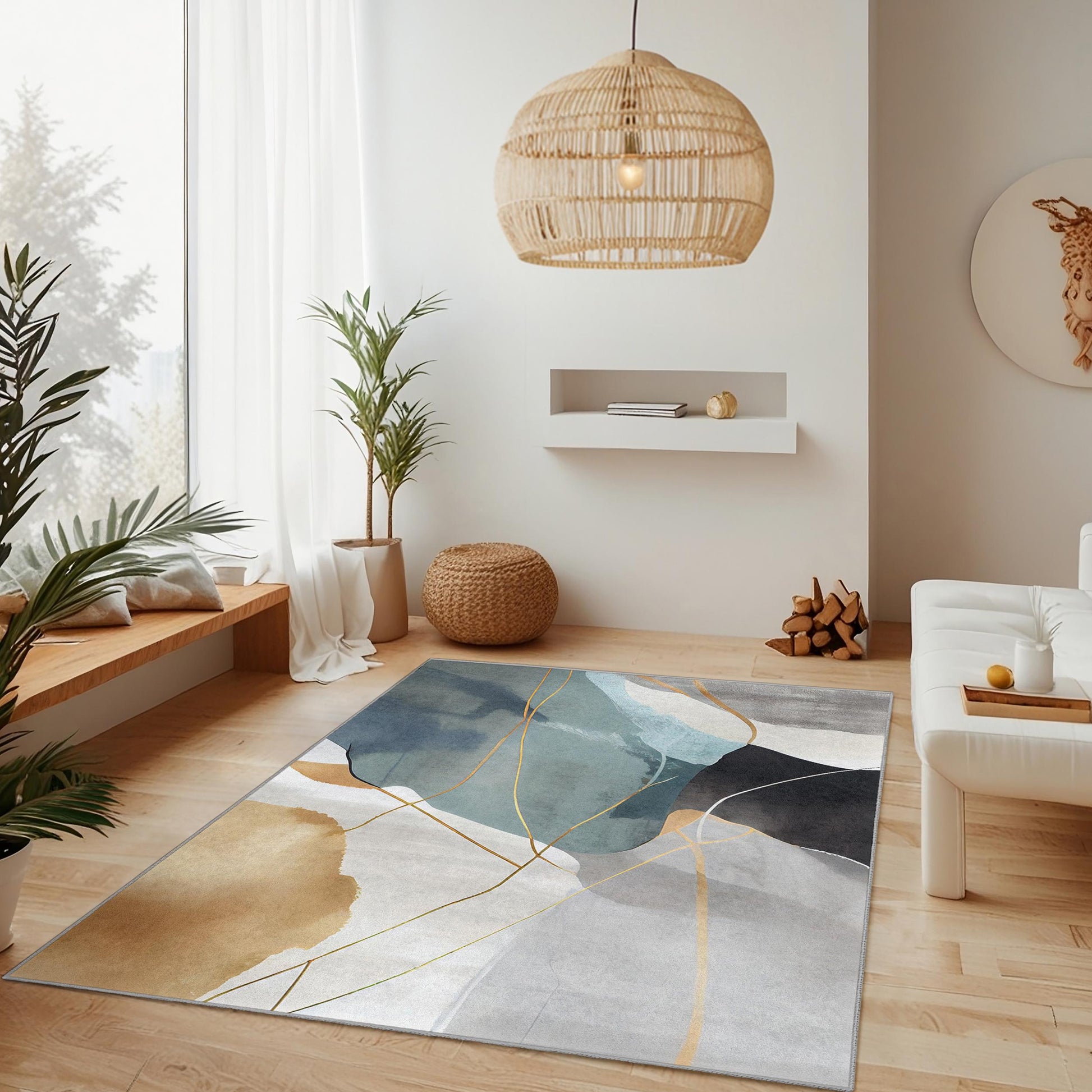 Abstract Art Rectangle Rug | Modern Geometric Floor Mat | Stylish Home Decor | Contemporary Area Carpet for Living Room