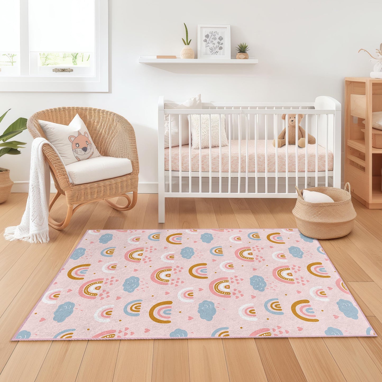 Rainbow Dreams Kids Area Rug, Colorful Rectangular Play Rug, Soft Nursery Carpet, Childrens Room Decor, Playroom Essentials