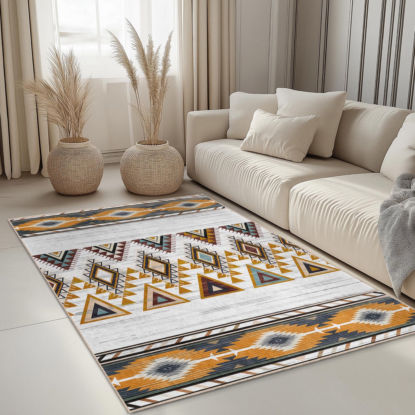 Modern Bohemian Area Carpet | Geometric Pattern Rectangle Rug | Stylish Living Room Decor | Unique Home Accent Rug