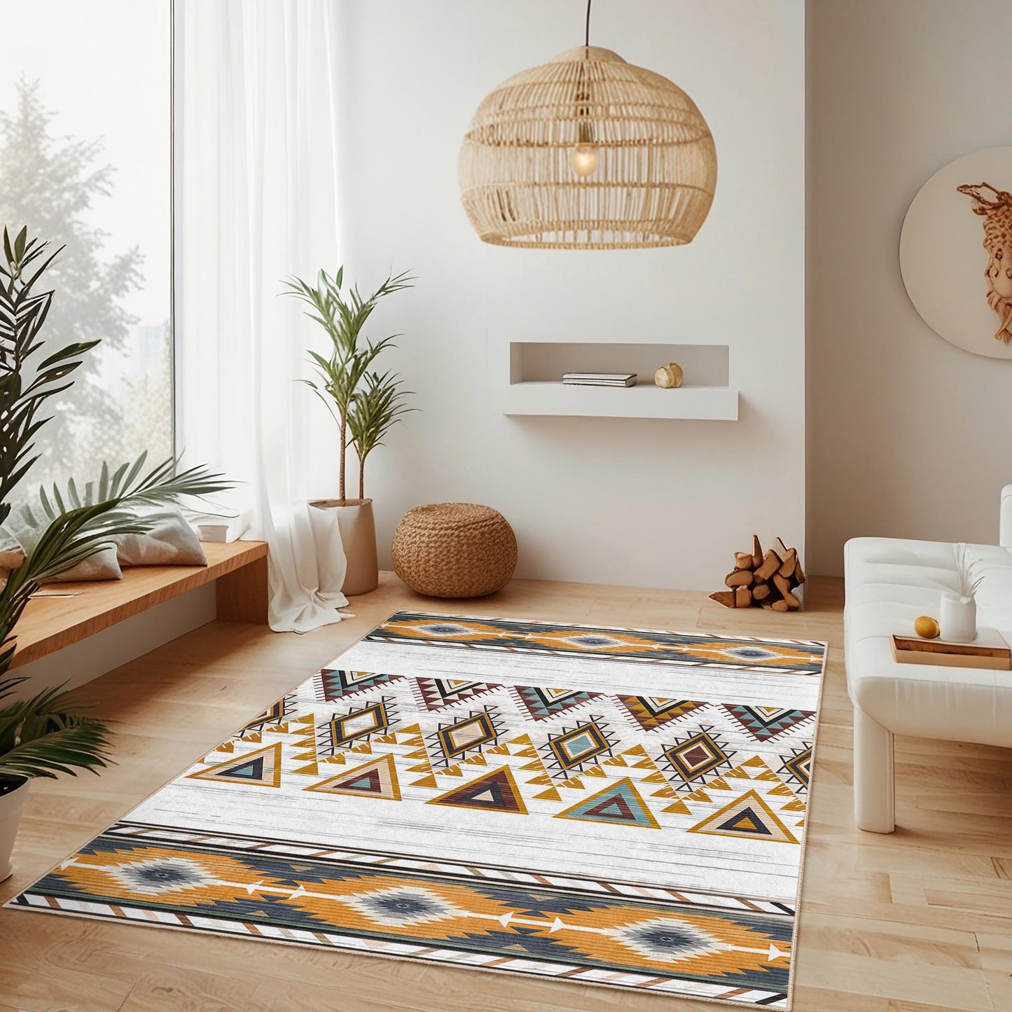 Modern Bohemian Area Carpet | Geometric Pattern Rectangle Rug | Stylish Living Room Decor | Unique Home Accent Rug