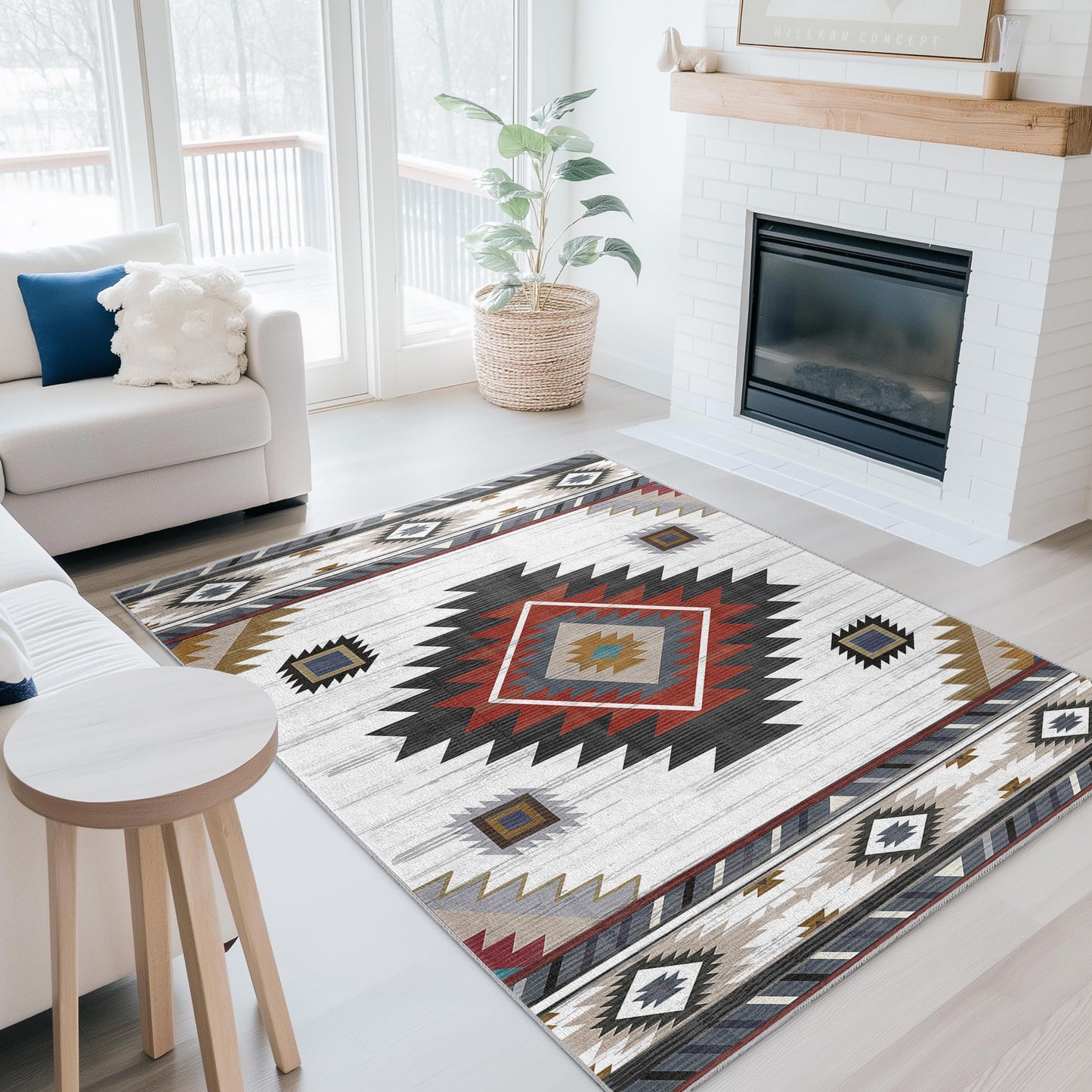 Stylish Geometric Pattern Rectangular Area Rug | Modern Bohemian Home Decor | Soft Cotton Carpet for Living Room