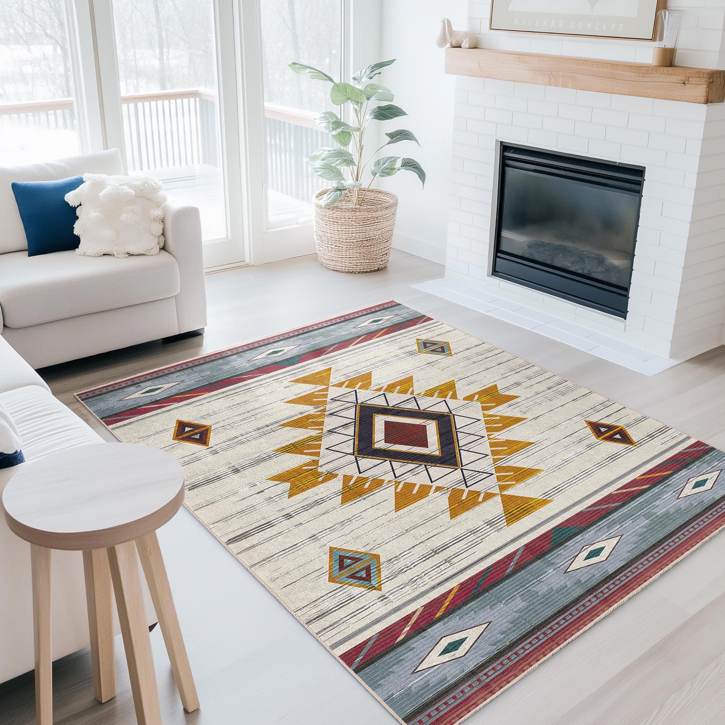 Geometric Patterned Rectangle Rug | Tribal Design Carpet for Living Room | Soft Cotton Area Mat | Stylish Home Decor