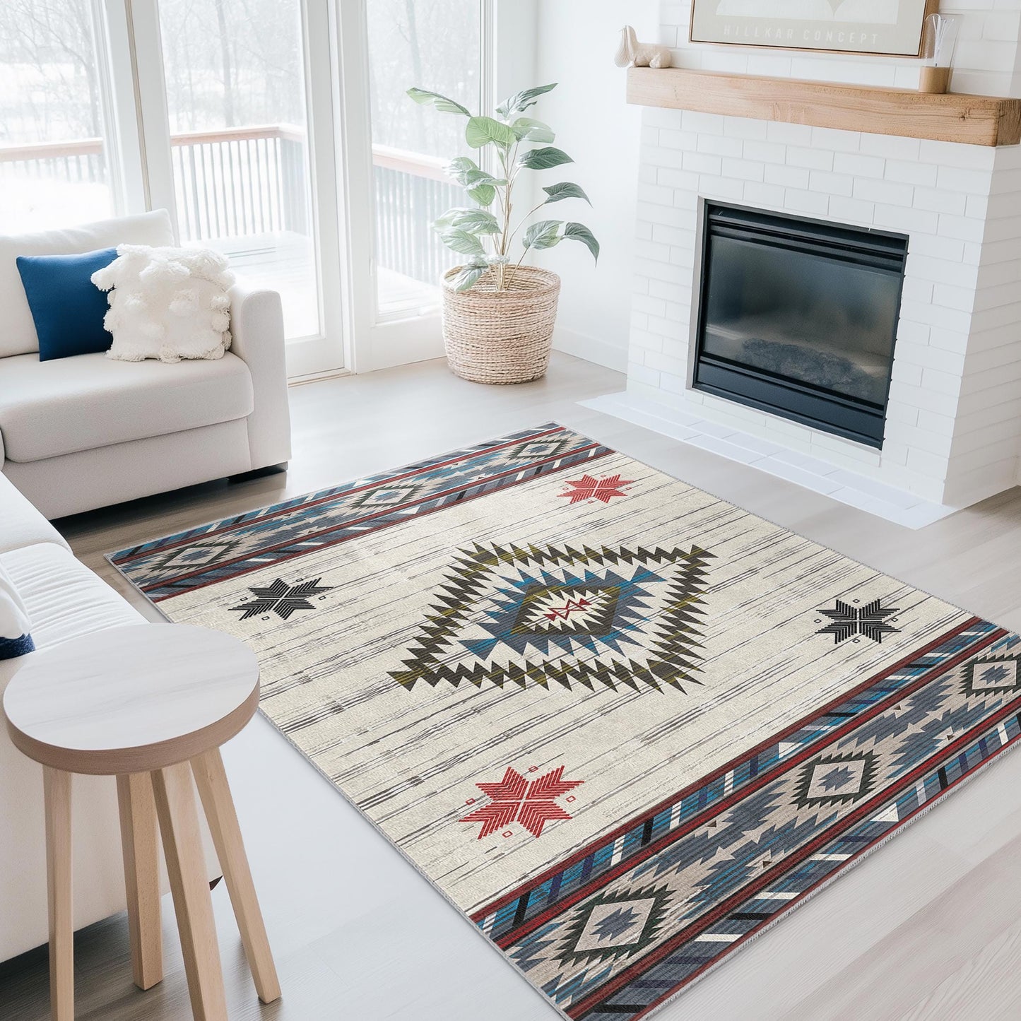Geometric Patterned Rectangle Rug | Southwestern Style Carpet | Bohemian Home Decor | Modern Living Room Mat