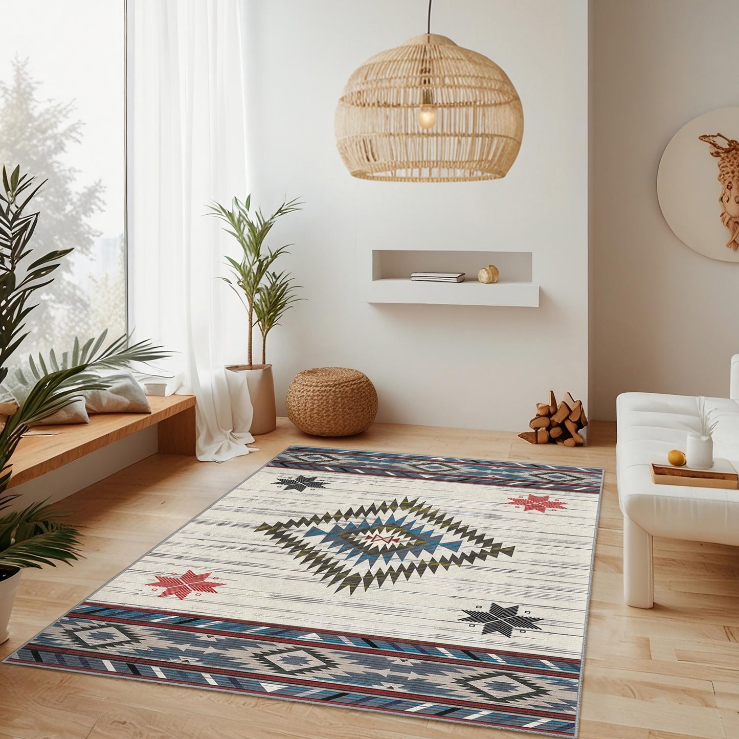 Geometric Patterned Rectangle Rug | Southwestern Style Carpet | Bohemian Home Decor | Modern Living Room Mat